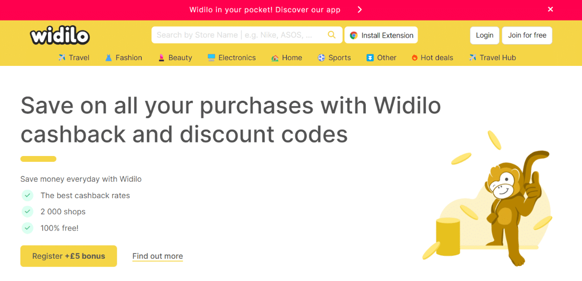 Widilo website homepage