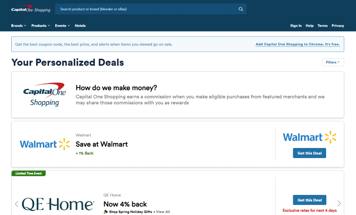 Capital One Shopping website homepage