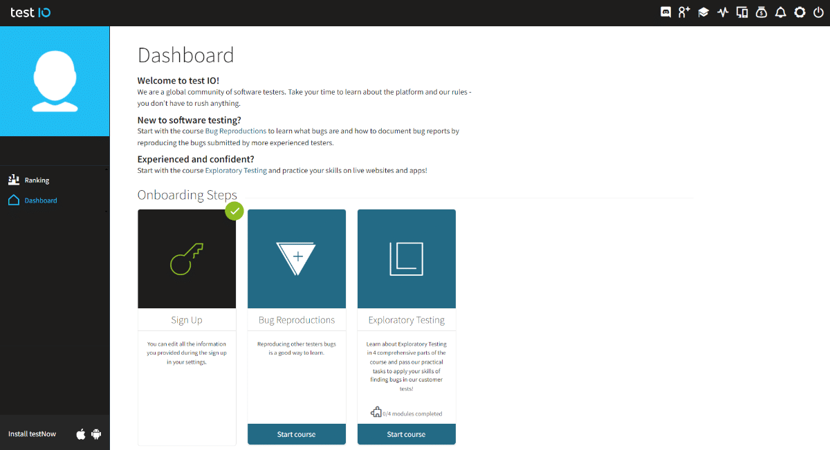 Test IO tester dashboard