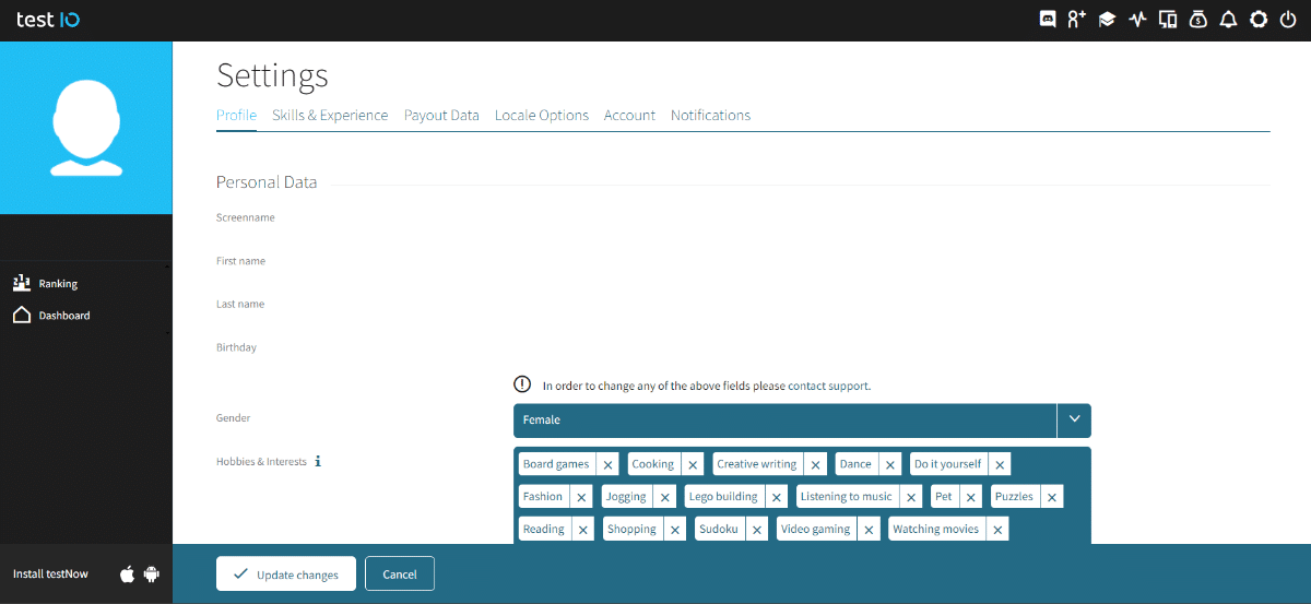 Test IO tester profile