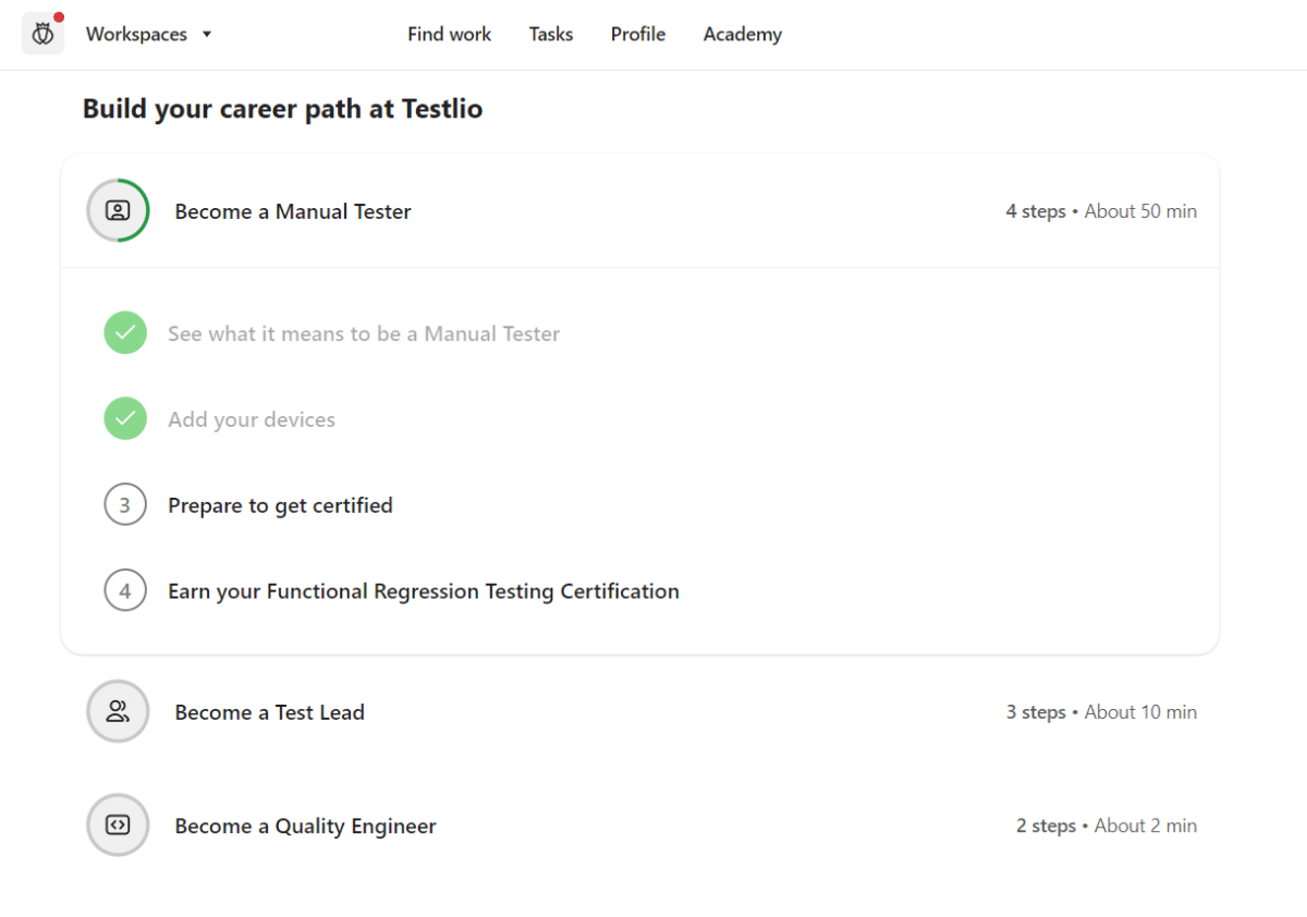 Testlio freelance career path options and qualifications